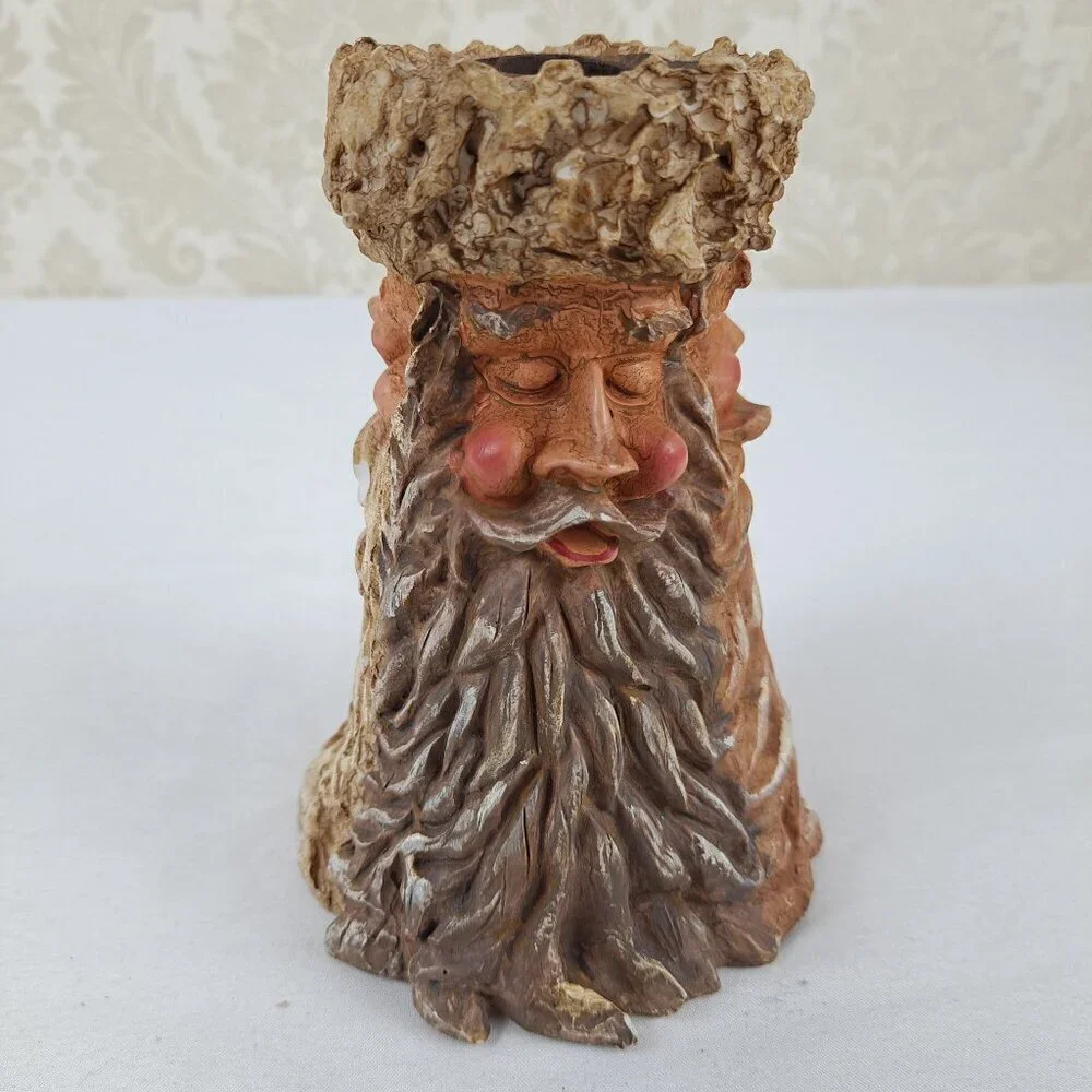 Candleholder 3 Face Santa Primitive Resin Decor Collectible Brown Tan